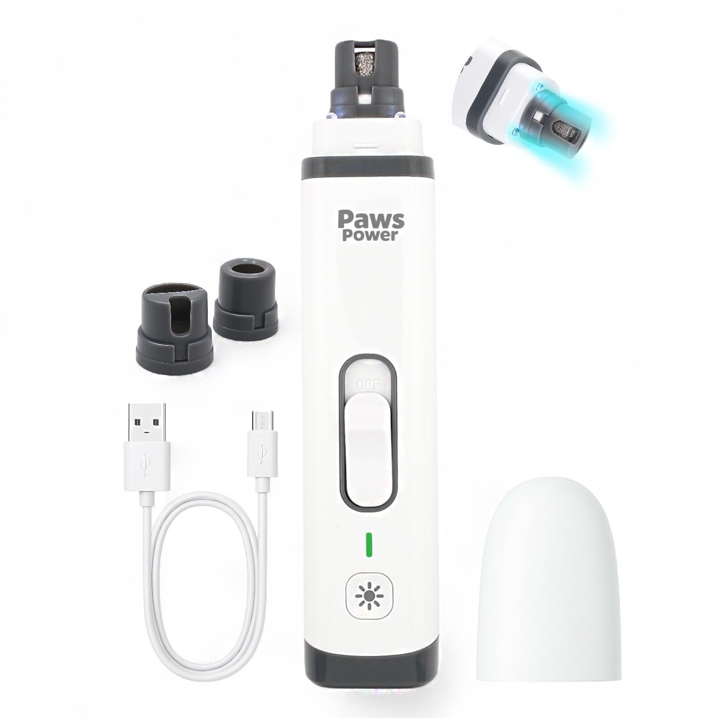 Dog Nail Grinder with LED Light Quiet Pet Nail Trimmer for Dogs & Cats 2-Speed Rechargeable Claw Grinder, 3 Ports for Electric, Low Noise, Safe Grooming Tool