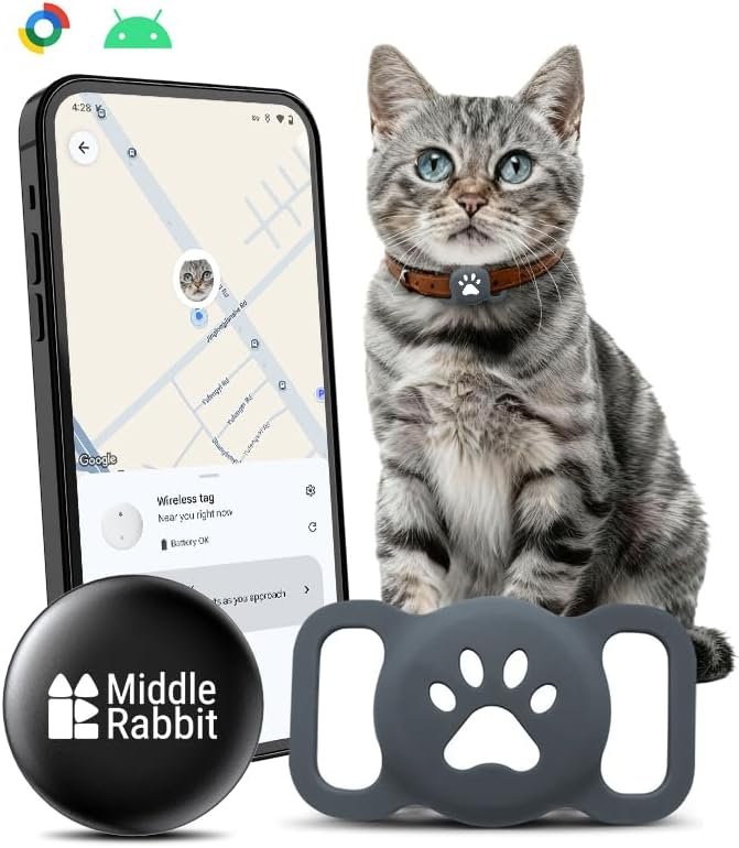 Cat GPS Tracker Tag for Android, No Subscription | Pet Tracker for Cats, Works with Google Find My Device | Lightweight Collar Tag Alternative to AirTag for Android Phones