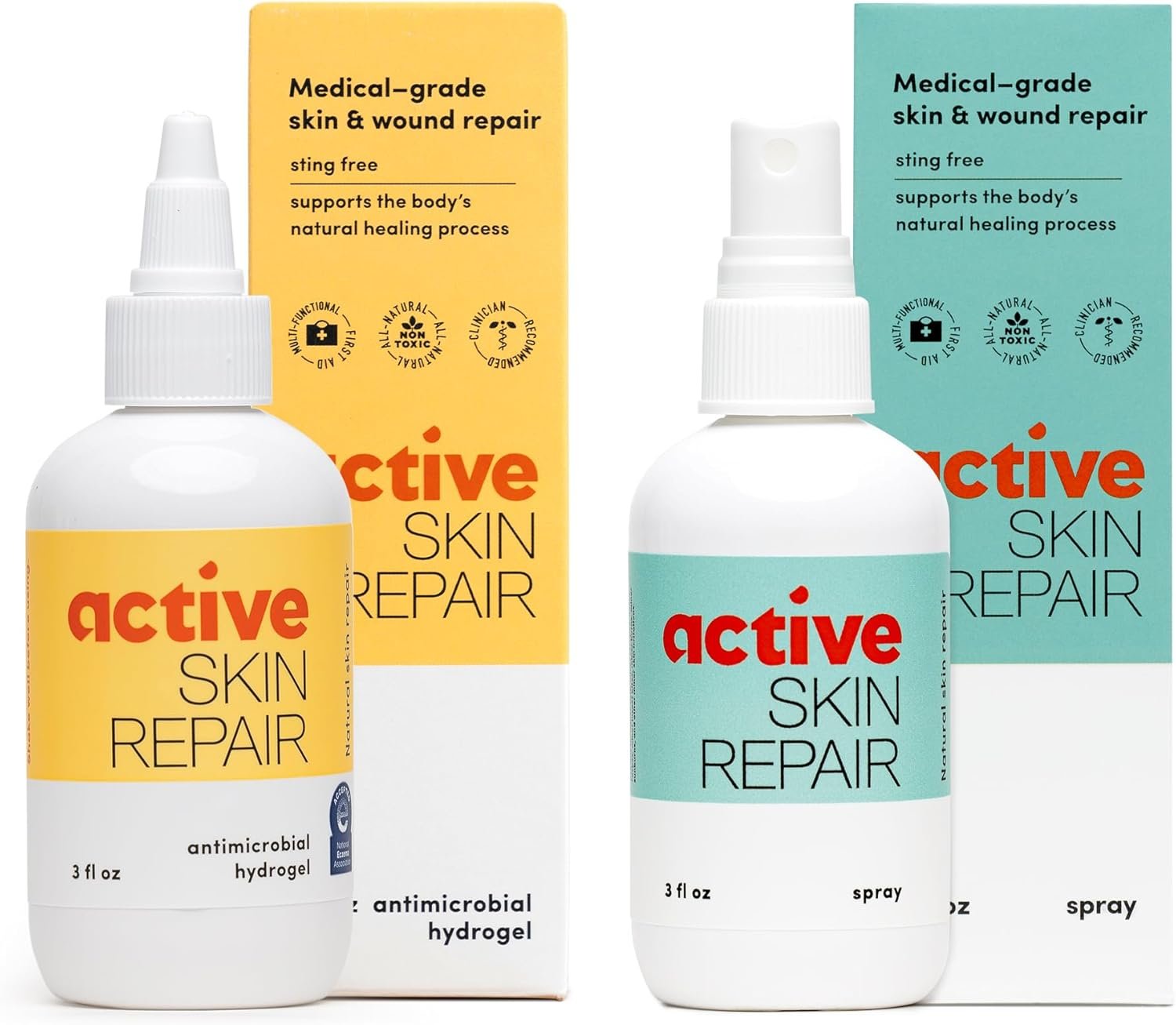 Active Skin Repair – First Aid Natural & Non-Toxic Healing Ointment & Antiseptic Spray for Minor Cuts, Wounds, Scrapes, Rashes, Sunburns, and Other Skin Irritations (Bundle, Combo, 3 oz Each)