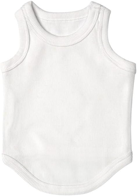 Cute Dog Clothes, Ribbed Tank Top T Shirt for Small, Medium or Large Pets, Breathable & Soft Cotton Blend (White, XXS)