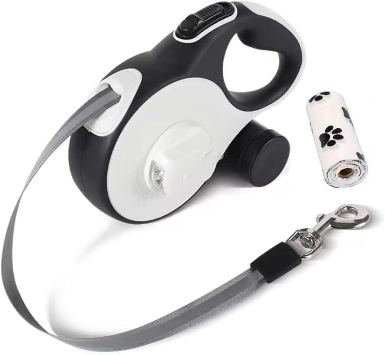 Retractable Dog Leash with LED Light, Poop Bag Dispenser with Bags, 16ft Leash, Anti-Slip Handle, Tangle-Free 360° Rotation, One-Button Brake & Lock, Reflective Dog Leashes