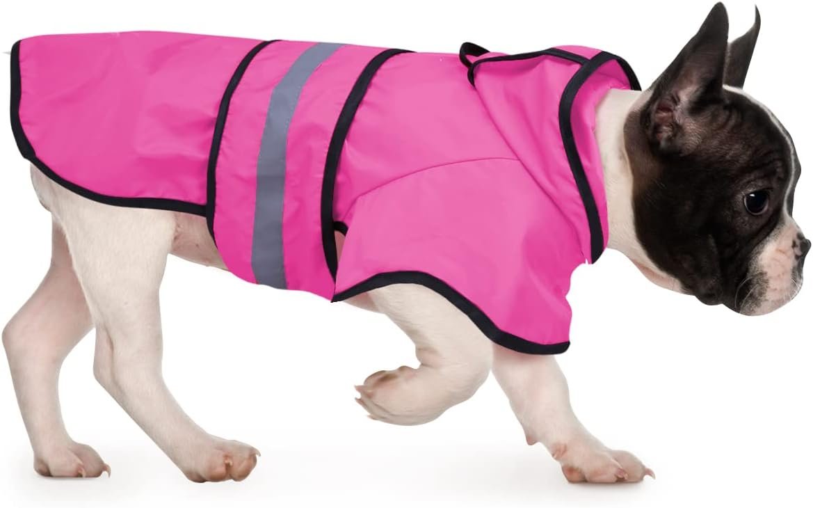 HDE Dog Raincoat Jacket Reflective Adjustable Hooded Pet Poncho Rain Coat with Leash Hole for Small to X-Large Dogs Pink – S