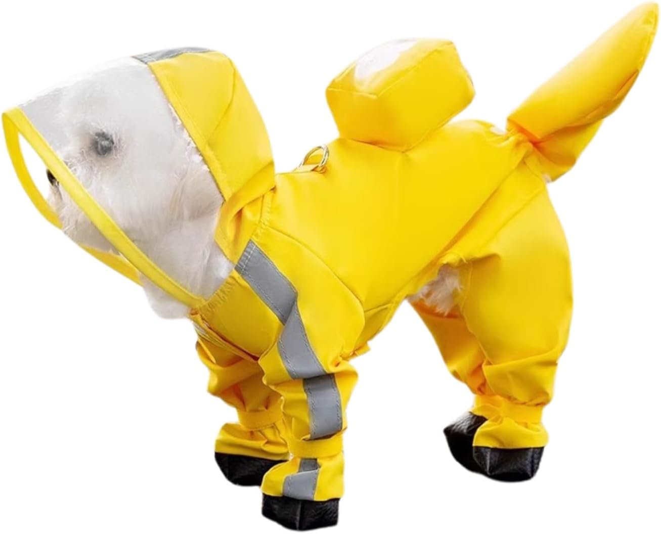 HDKUW Dog Raincoat and Rain Shoes Set, Full-Coverage Reflective Dog Jacket with Backbag, Yellow S