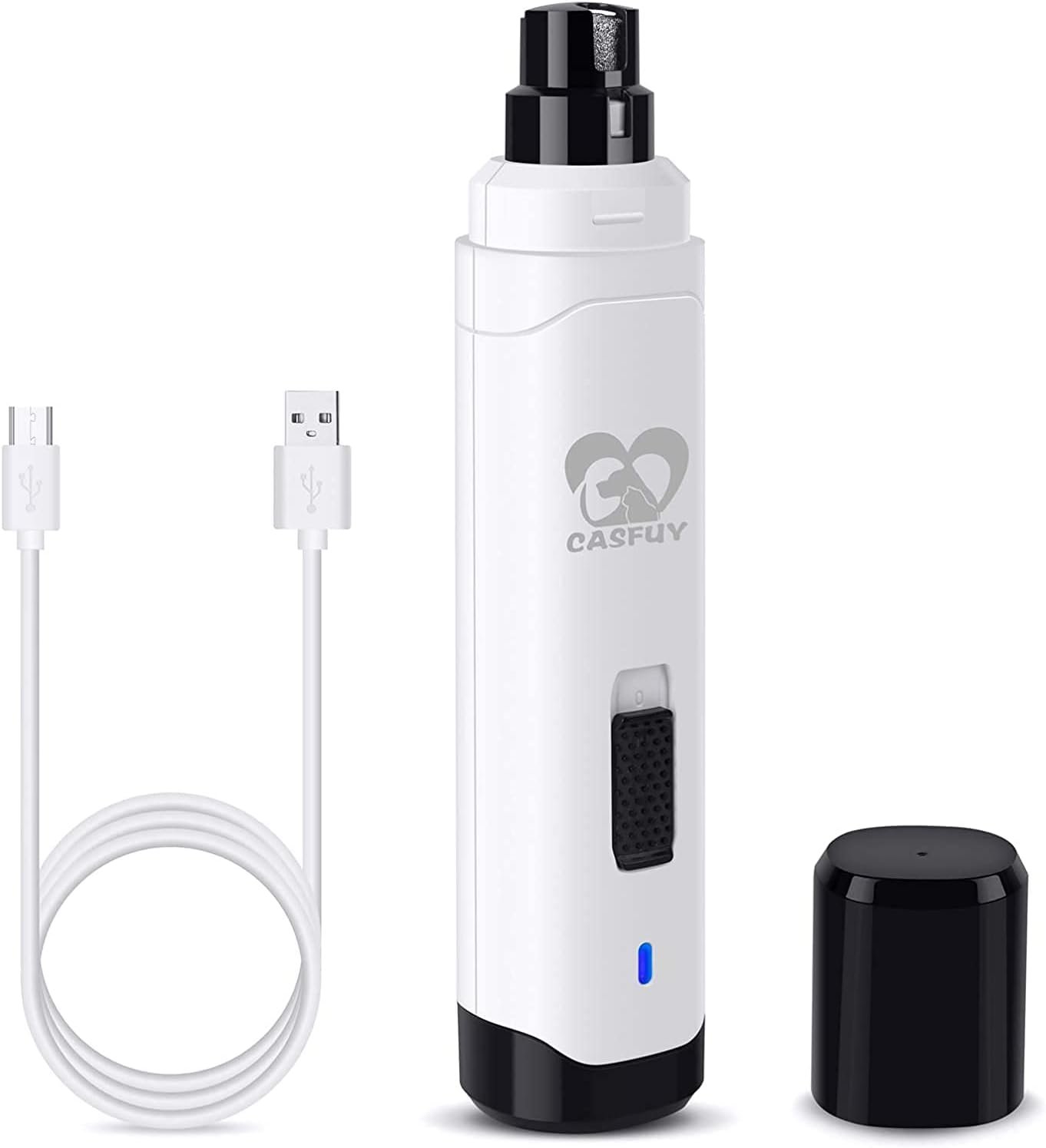 Casfuy Dog Nail Grinder Upgraded – Professional 2-Speed Electric Rechargeable Pet Nail Trimmer Painless Paws Grooming & Smoothing for Small Medium Large Dogs & Cats (White)