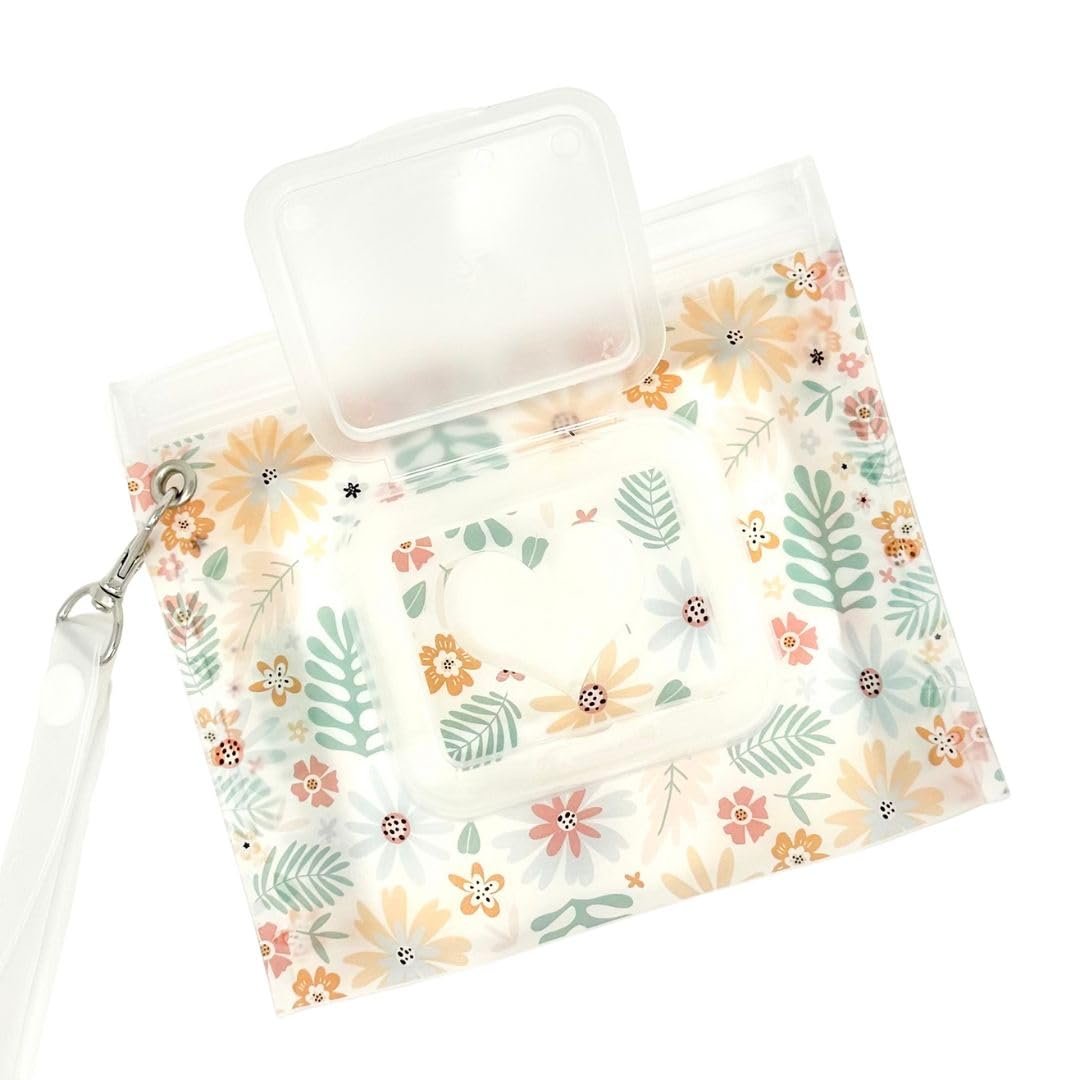 Portable & Refillable Wet Wipe Pouch – Reusable Baby Wipes Holder & Container, Mini Floral Love, 2pcs