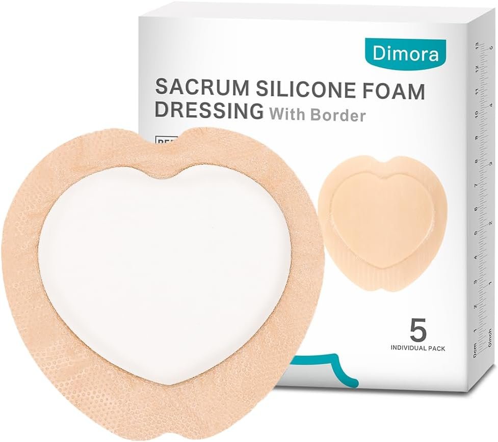 Dimora Wound Dressing Sacrum Foam Bandages Silicone Adhesive Border 7.08″x7.08″ Waterproof Sacral Pads Absorbent Breathable Bed Sore Pressure Dressing