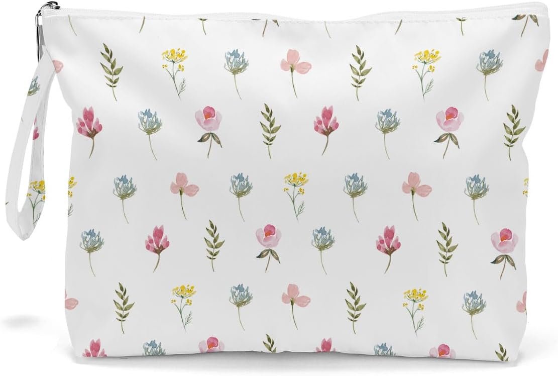 Fokongna Wet Bag, Wet Dry Bag, Makeup Bag, Toiletry Bag, Waterproof Large Capacity Travel Cosmetic Bag, Zipper Pouch for Women, Girls Mo Wife Sister Friends Baby Diaper Bag Bee Wildflower Sunflower