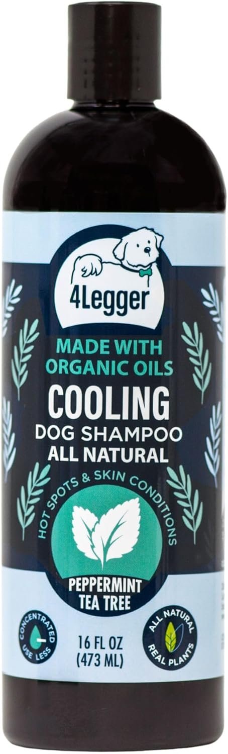 4Legger Organic Dog Shampoo, Cooling Peppermint Tea Tree Dog Shampoo for Skin Conditions and Hot Spot – 16 oz