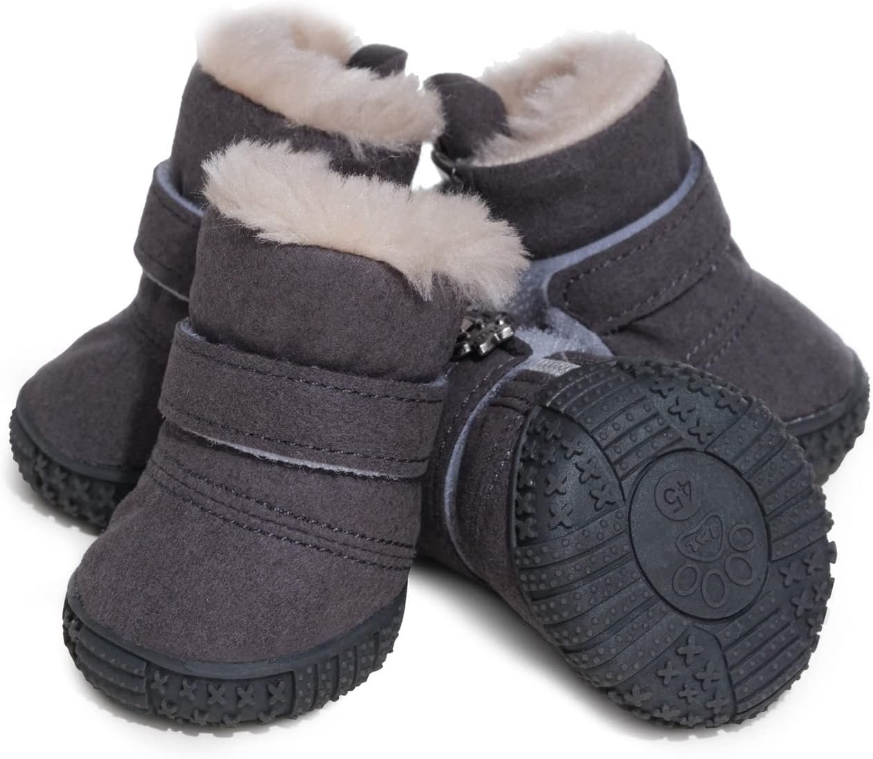 Hdwk&Hped Snow Dog Boots Warm Fleece Dog Winter Booties Anti-Slip Pet Shoes for Small Medium Dog Cat (Grey, #3)