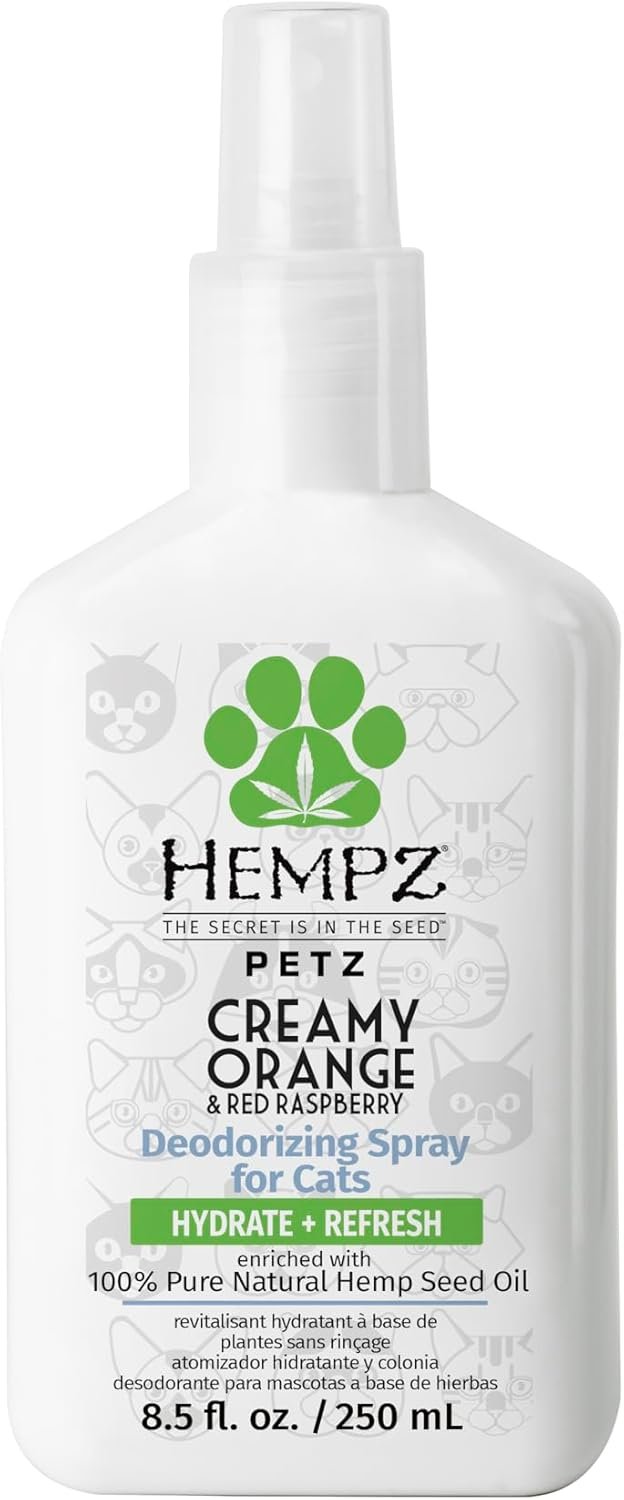 Hempz Petz, Cat Deodorizing Spray, Pet Cologne, Creamy Orange & Red Raspberry Deodorizing Spray, 8.5 fl. oz.