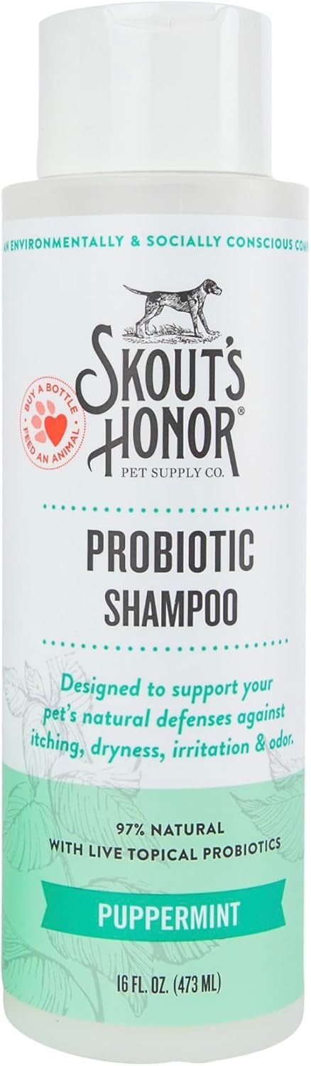Skout’s Honor Puppermint Probiotic Dog Shampoo – for Naturally Balanced and Healthier Looking Skin, Itchy Skin Relief, Healthy Coat & Skin, Avocado Oil, 16 oz