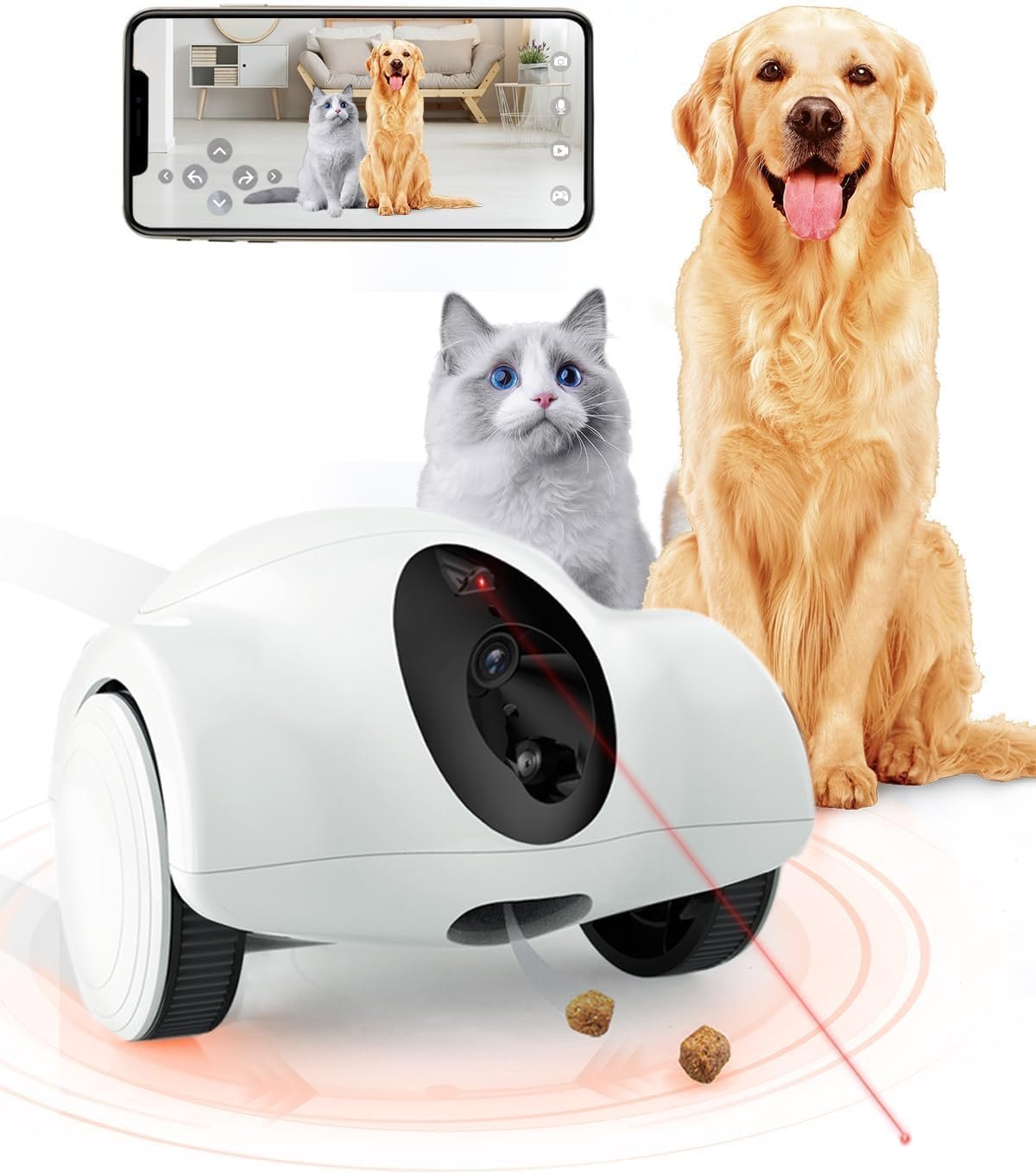 Pet Camera with Phone App – 360° View 2.4G WiFi Two-Way Audio with Treat Dispenser Pet Robot Indoor for Cats 1080P HD with Night Vision, No Suscription Fee