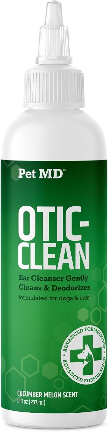 Pet MD Otic Clean Dog Ear Cleaner for Cats and Dogs – Effective Against Infections Caused by Infections, Itching and Controls Ear Odor – 8 oz (Cucumber Melon)