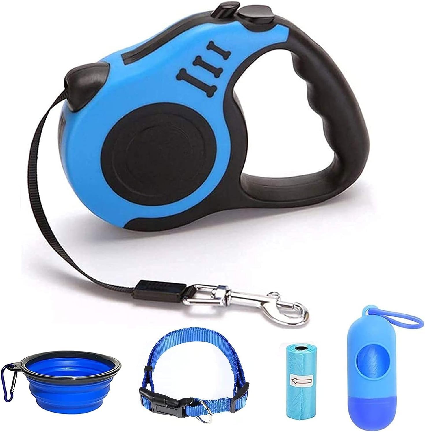 Retractable Dog Leash for Medium & Small Dogs & Cats – 16.5FT Tangle Free Heavy Duty Walking Leash with Anti Slip Handle, Pause & Lock Strong Nylon Tape, Blue