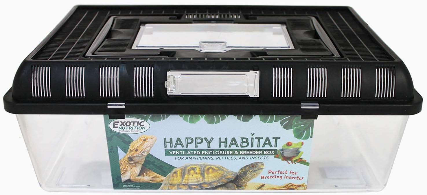 Happy Habitat (Large) – Ventilated Enclosure & Breeder Box – for Live Feeder Insects, Reptiles, Amphibians & Other Small Pets – Durable Plastic Portable Terrarium