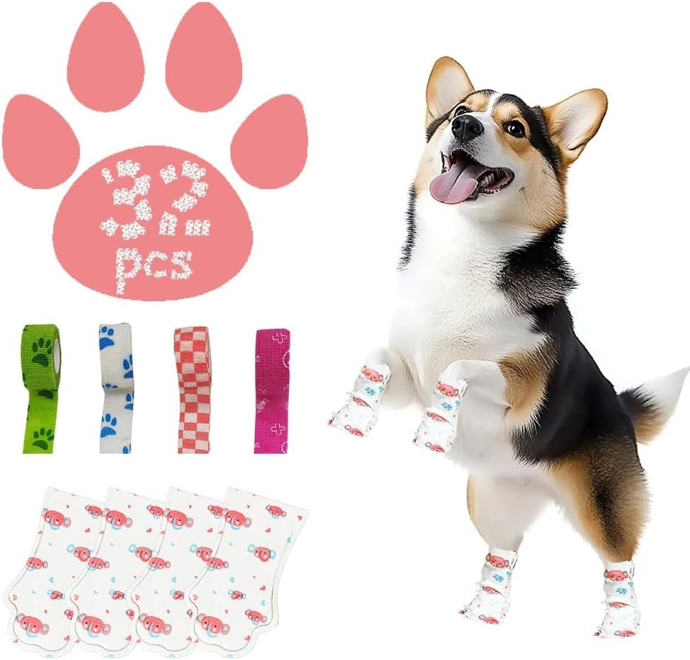 Disposable Dog Booties for Dogs Cats Paw Protector,Waterproof and Breathable with Adjustable Bandage,32Pcs Pet Booties for Small Medium Large Dogs Indoor & Outdoor Use(S,Paw Width:1.18~1.77inches)