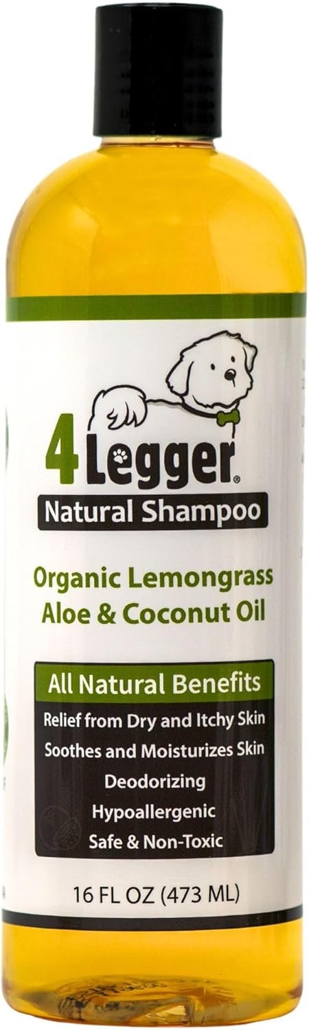 4-Legger Certified Organic Dog Shampoo – All Natural and Hypoallergenic with Aloe and Lemongrass, Soothing for Normal, Dry, Itchy or Allergy Sensitive Skin – Biodegradable – Made in USA – 16 oz