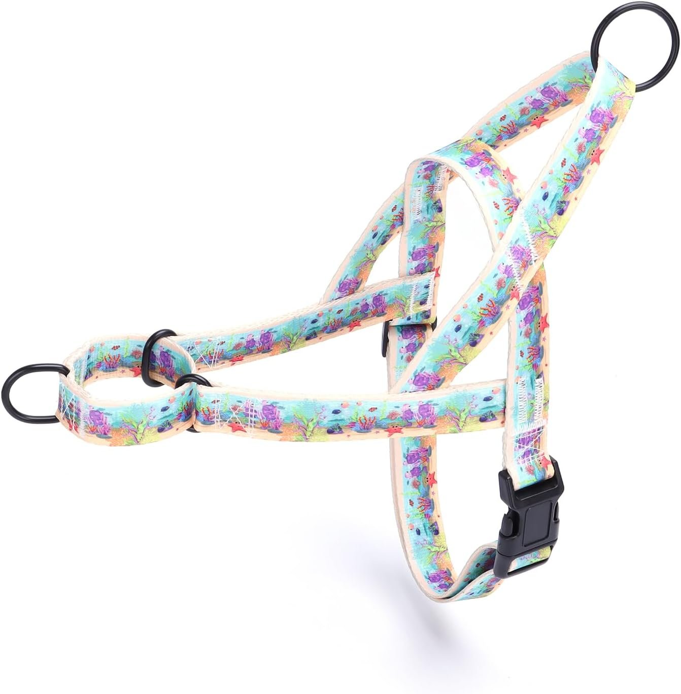 No Pull Dog Harness for Easy Walk, Floral Pattern Female Safety Nylon Training Collar for Small, Medium, and Large Dogs (S, Ocean)