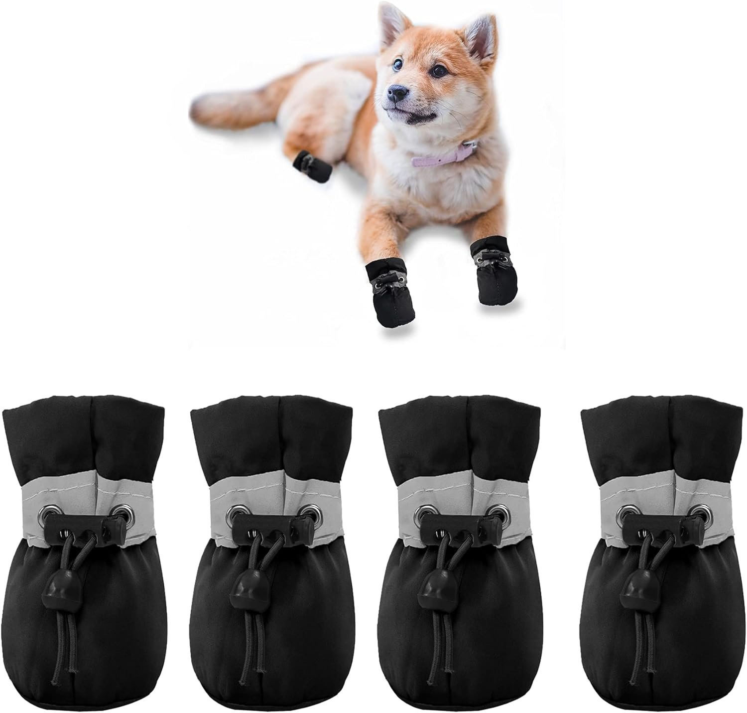 YAODHAOD Dog Shoes for Small Dogs, Puppy Dog Boots & Paw Protector for Winter Snowy Days, Anti-Slip Sole Dog Booties for Indoor Hardwood Floor 4PCS (Black,Size: 6)