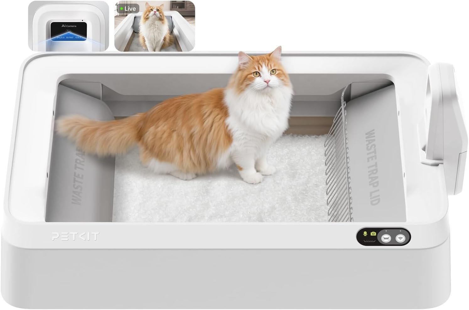 PETKIT Open-Top & AI Camera Self Cleaning Cat Litter Box, Urinary Health Monitor Automatic Cat Litter Box, Smart Robot with 2-Way Raking/5G WiFi/Safety Sensors/Odor Control for Multiple Cats (White)