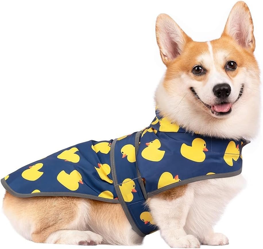 Dog Raincoats for Medium Dogs Waterproof Hooded Rain Jacket with Reflective Strips Leash Hole & Poncho Adjustable Fit (Duck,M)