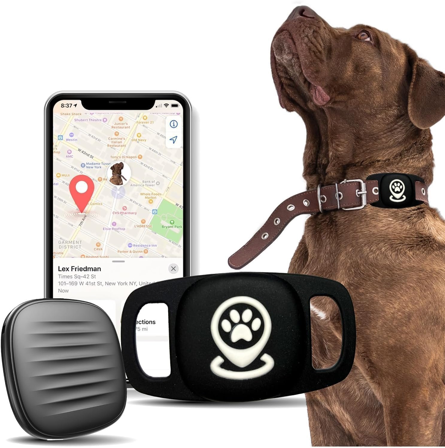 Dog Tracker Smart Pet Location Tracker with Collar Holder, Personalized Smart Item Finder, MFi Certificated Dog Tracking Device, No Monthly Fee, Works with Find My (iOS Only) Not a GPS Tracker