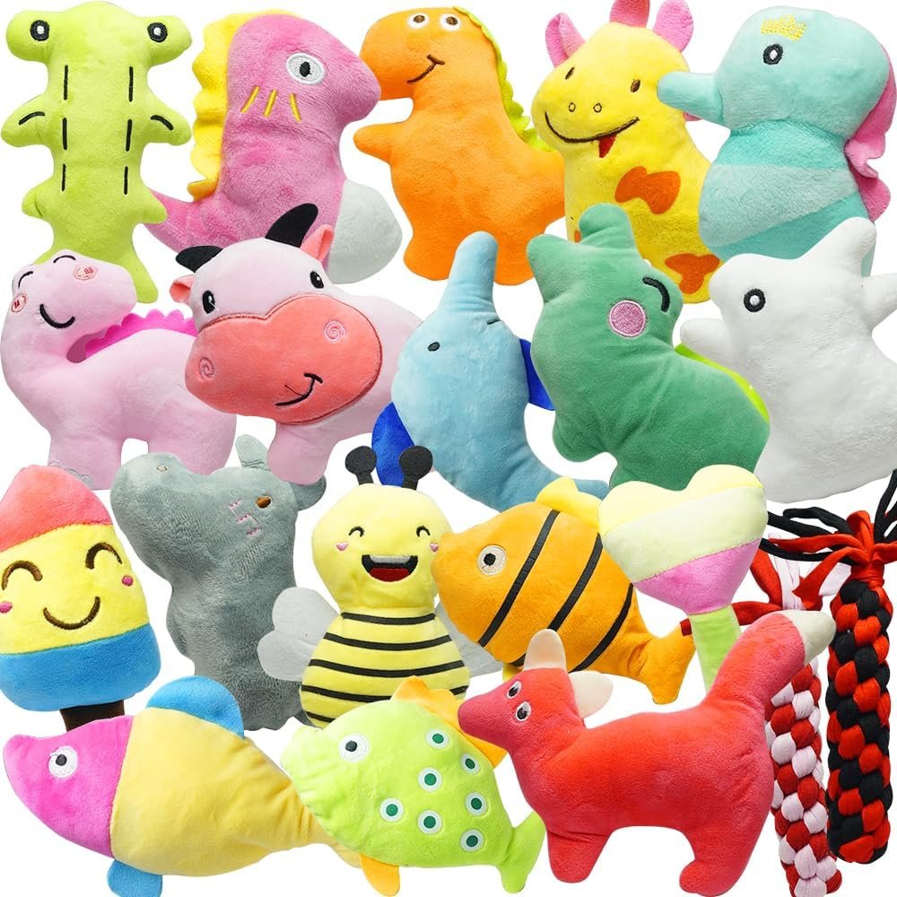 Cute Animal Designs Soft Dog Squeaky Toys (Pack of 20) for Small Medium Dogs