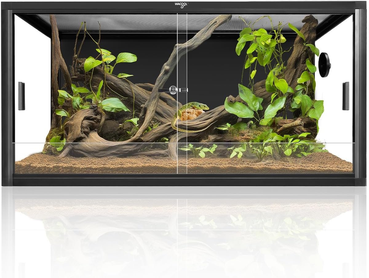 50 Gallon Reptile Tank, Large Terrarium for Bearded Dragons, Snakes, Leopard Geckos, Sliding Door & Top Ventilation, 36″ x 18″ x 18″ Easy-to-Maintain Reptile Enclosure