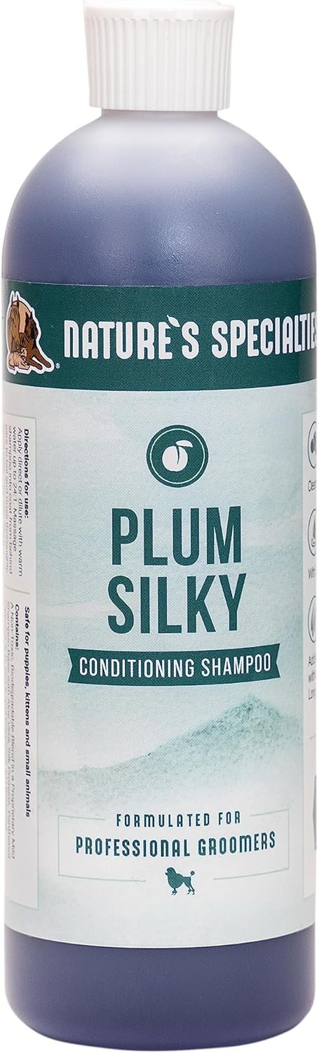Nature’s Specialties Plum Silky Ultra Concentrated Dog Shampoo Conditioner, Makes up to 3 Gallons, Natural Choice for Professional Pet Groomers, Silk Proteins, Made in USA, 16oz