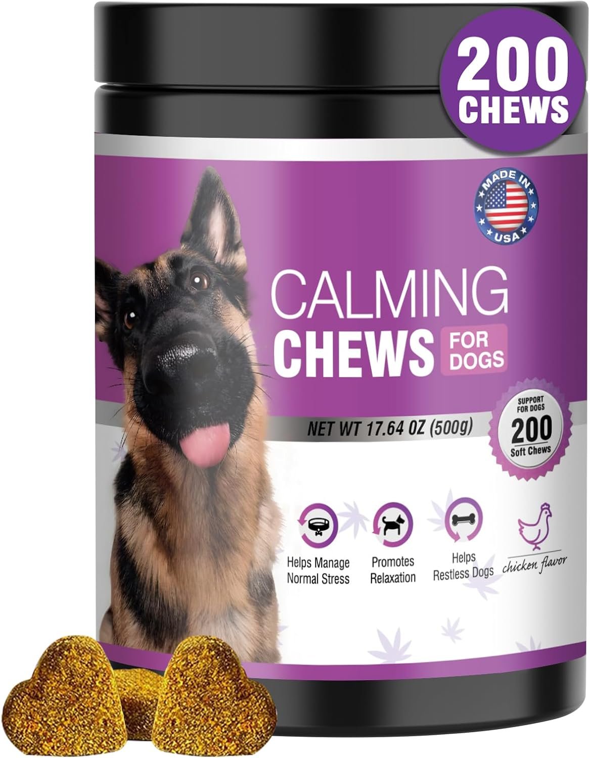 Hemp Calming Chews for Dogs 200pc Dog Calming Treat and Bites with Hemp Oil – Anxiety and Stress Relief Treats for Dogs Puppy Melatonin Sleep Aid Calm Dog with Noise,Thunder,Barking,Separation,Chewing