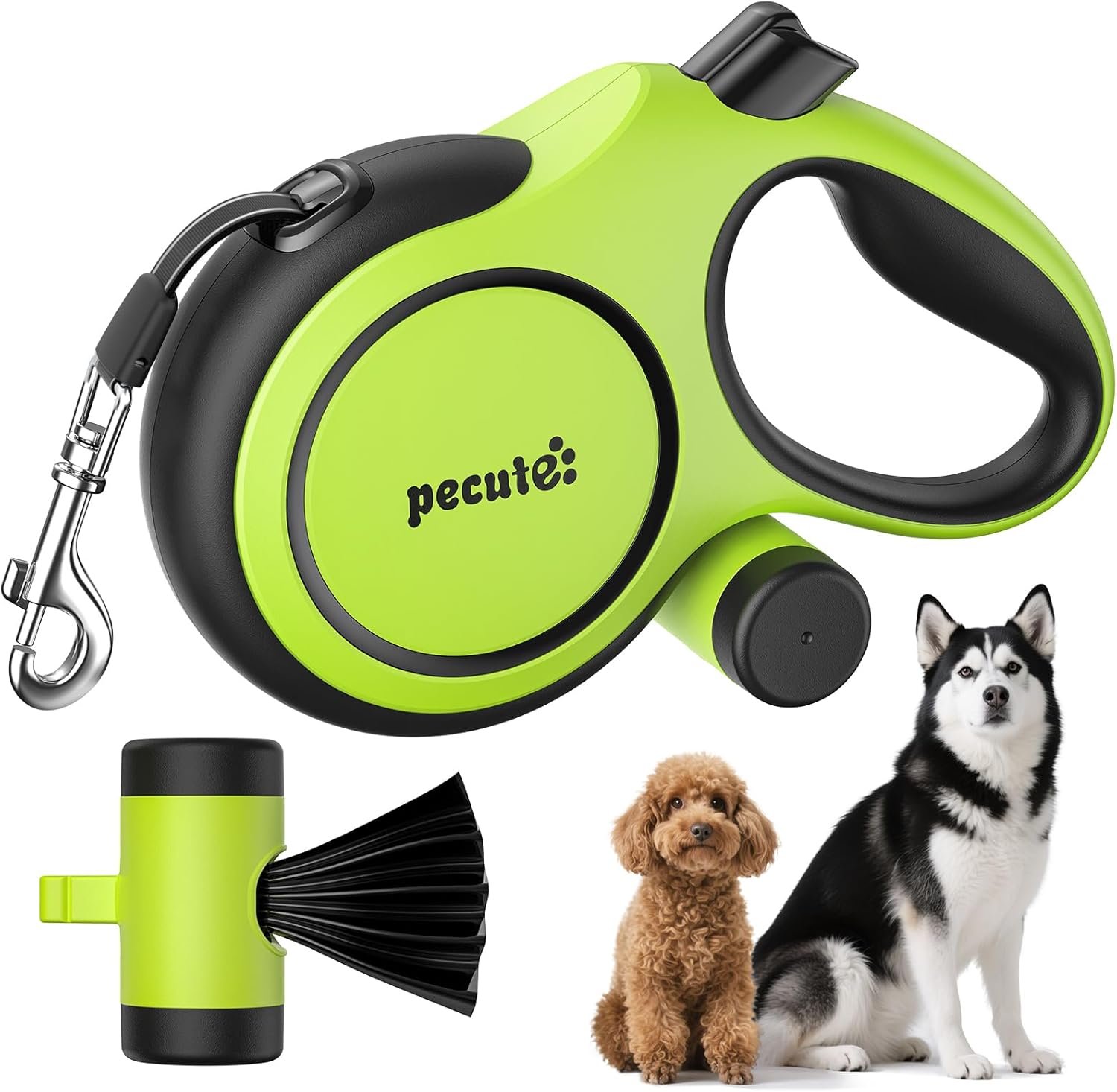 Retractable Dog Leash for Large Dogs, 26ft Heavy Duty Retractable Dog Leash with Poop Bag Holder, Anti-Slip Soft Grip, Reflective Leashes for Medium Large Pets for 33lbs-120lbs(Green)