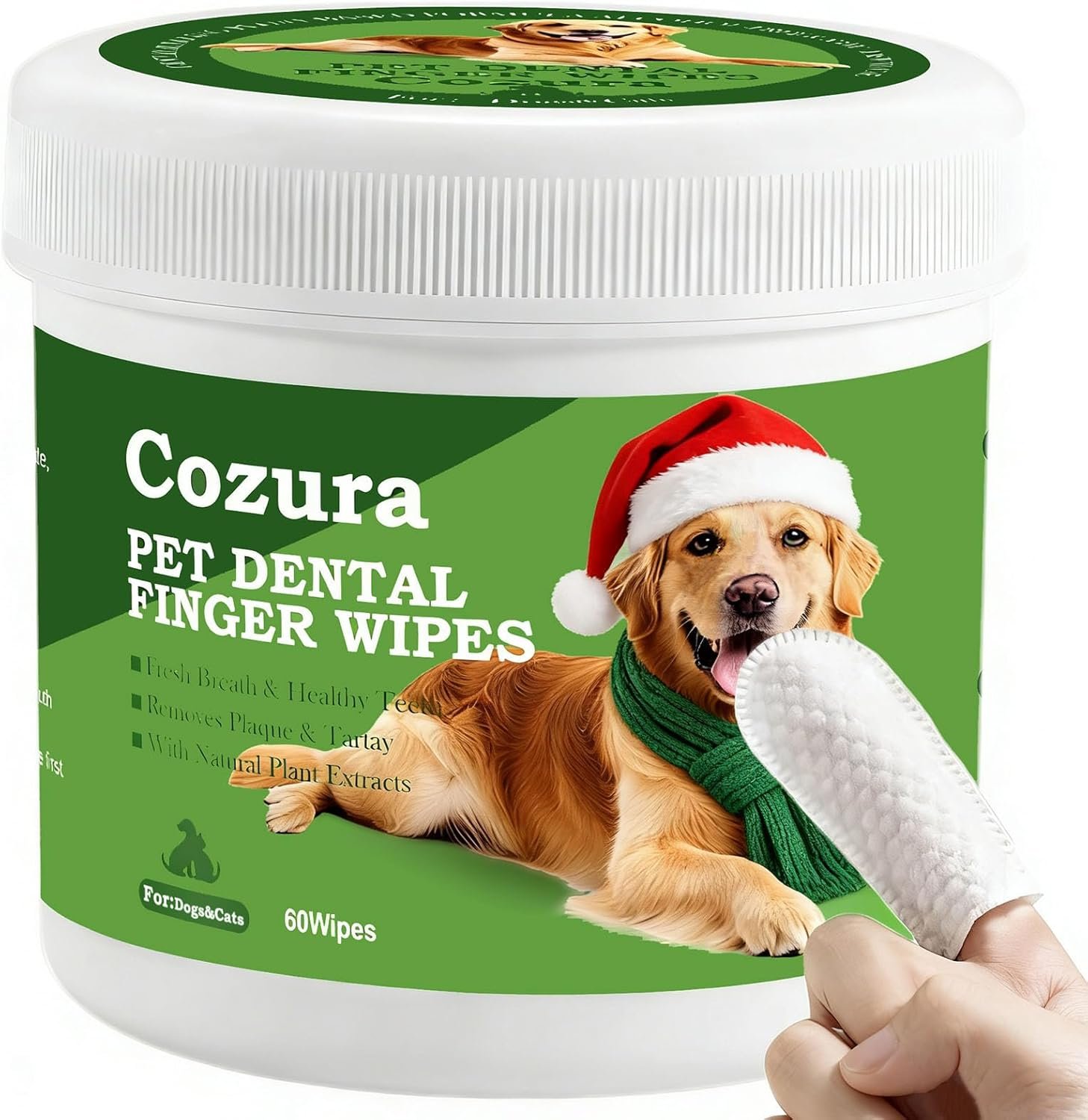 Teeth Cleaning Wipes for Dogs & Cats –60 Count, Dog Dental Care Finger Wipes, Dog Finger Toothbrush Wipes Helps Remove Tartar & Plaque, Fresh Breath, Dog Tooth Brushing Kit-Unflavored