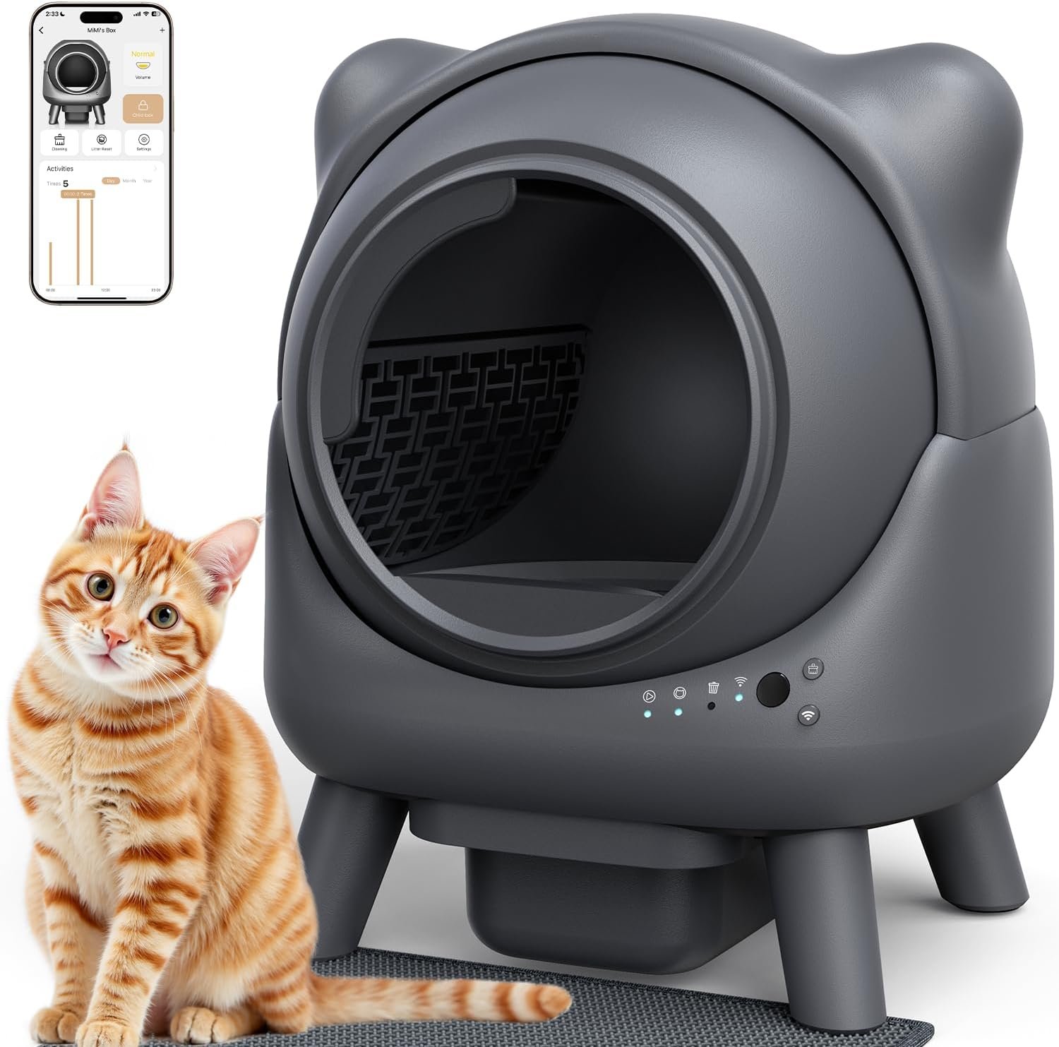 Self Cleaning Litter Box, Automatic Litter Box, FEELNEEDY Odor Control Robot, Cat Ears Design, 65L APP Real-Time Monitor, Cat Litter-Boxs for Multiple Cats, Safety Sensors, with 1 Trash Bag