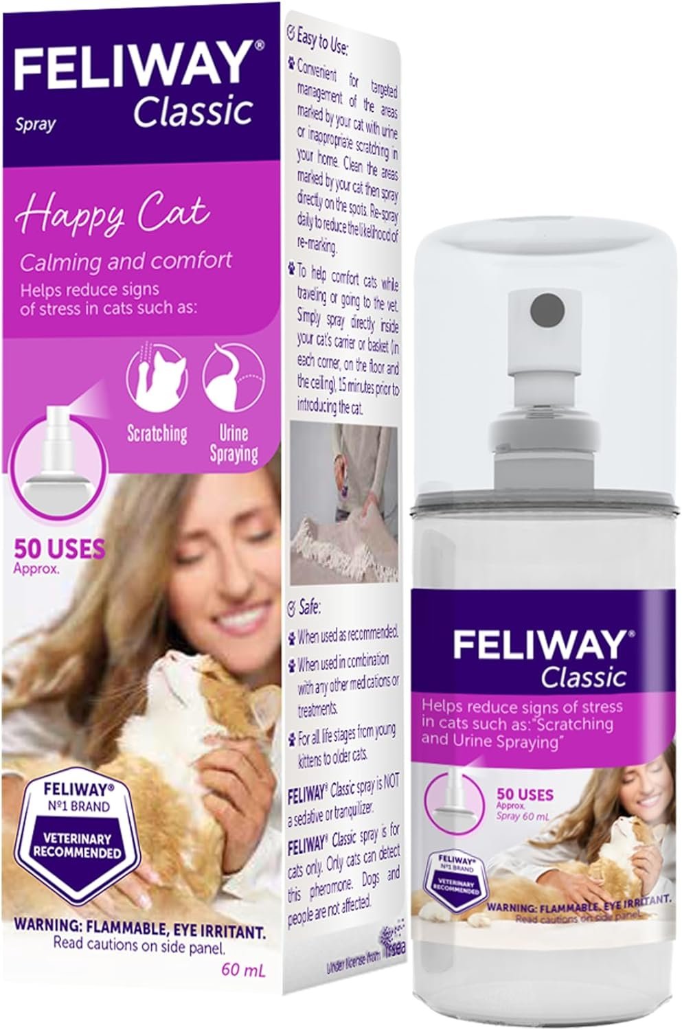 FELIWAY® Classic Cat Calming Spray, 60ml – Comforts Cats at Home and On the Go and Helps to Calm During Travel