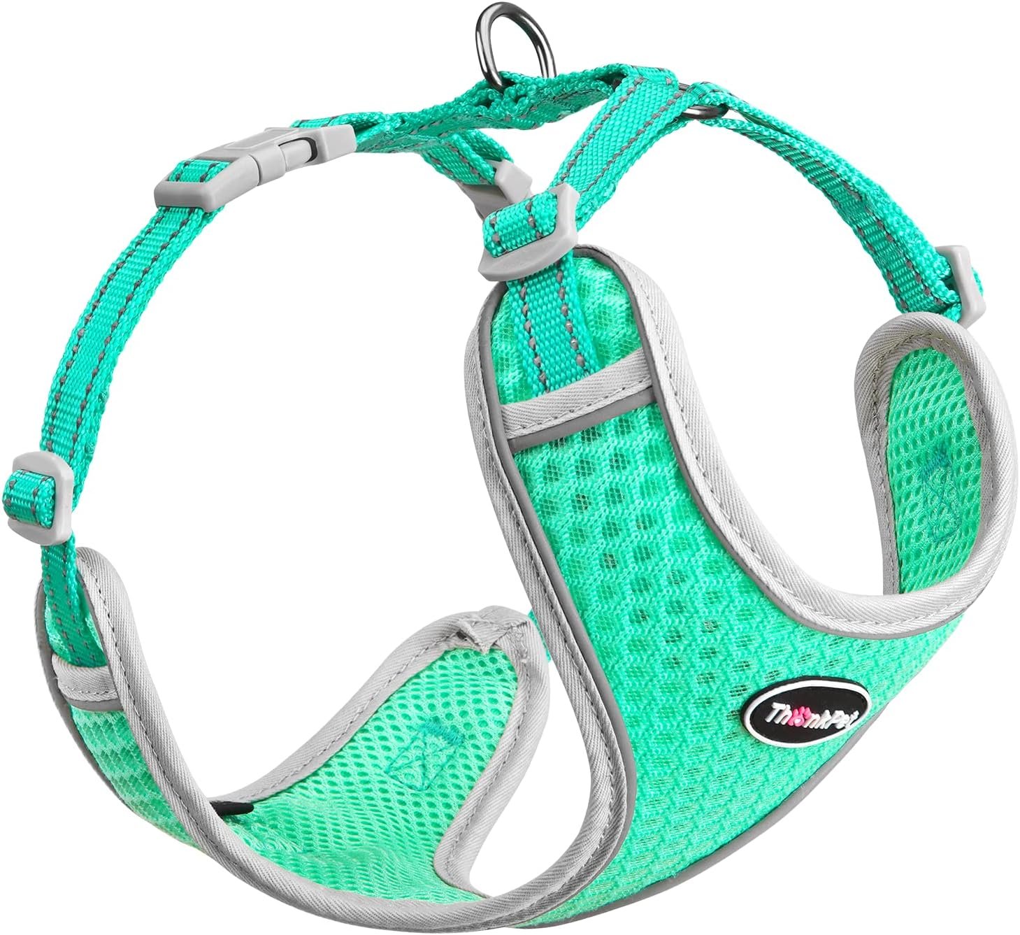 ThinkPet Reflective Breathable Soft Air Mesh No Pull Puppy Choke Free Over Head Vest Harness for Puppy Small Medium Dogs and Cats Teal Medium