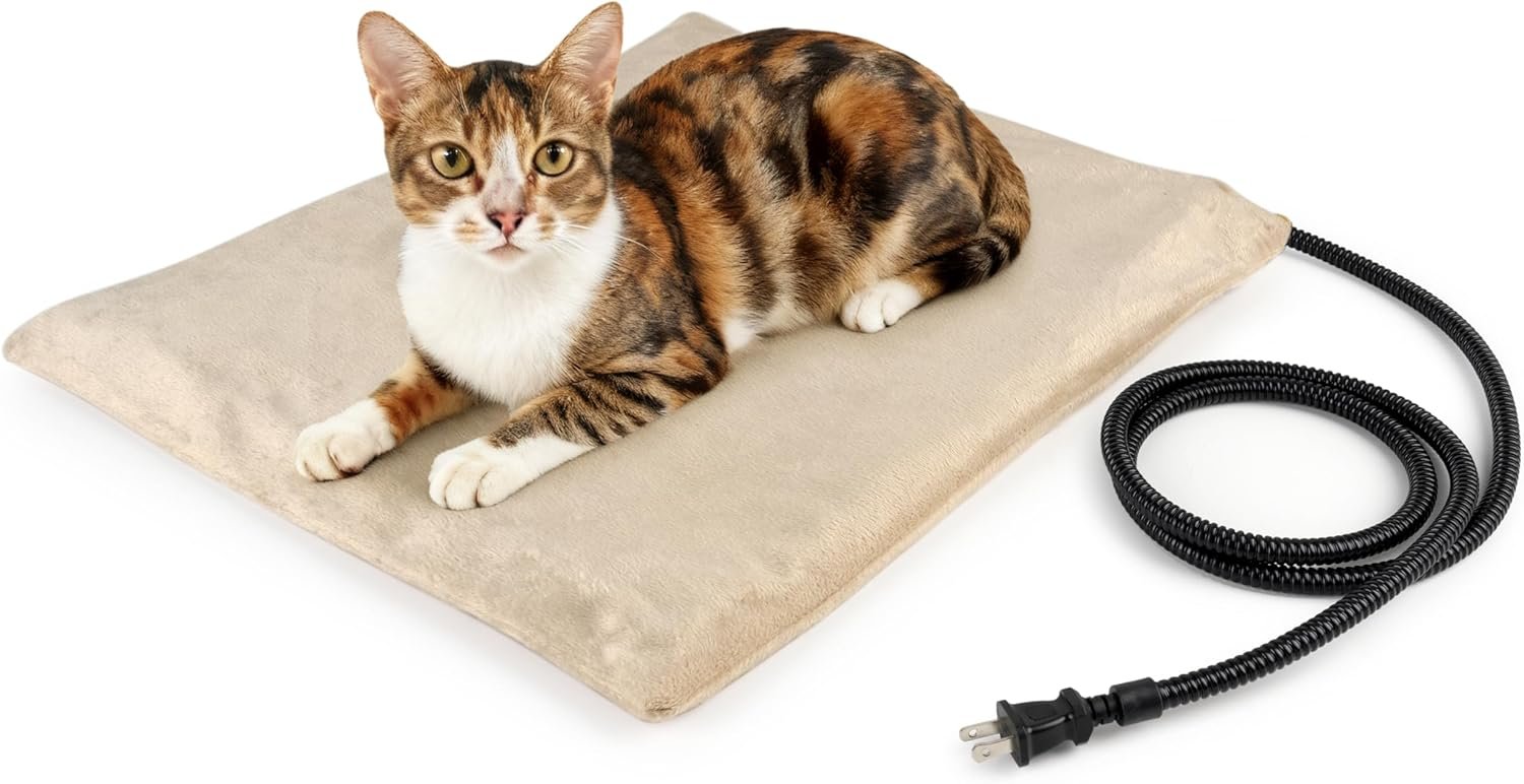 NICREW Pet Heating Pad for Dogs and Cats, Heated Cat Bed with Steel-Wrapped Cord and Soft Fleece Cover, 17.7 x 15.7 Inches, 30 Watts