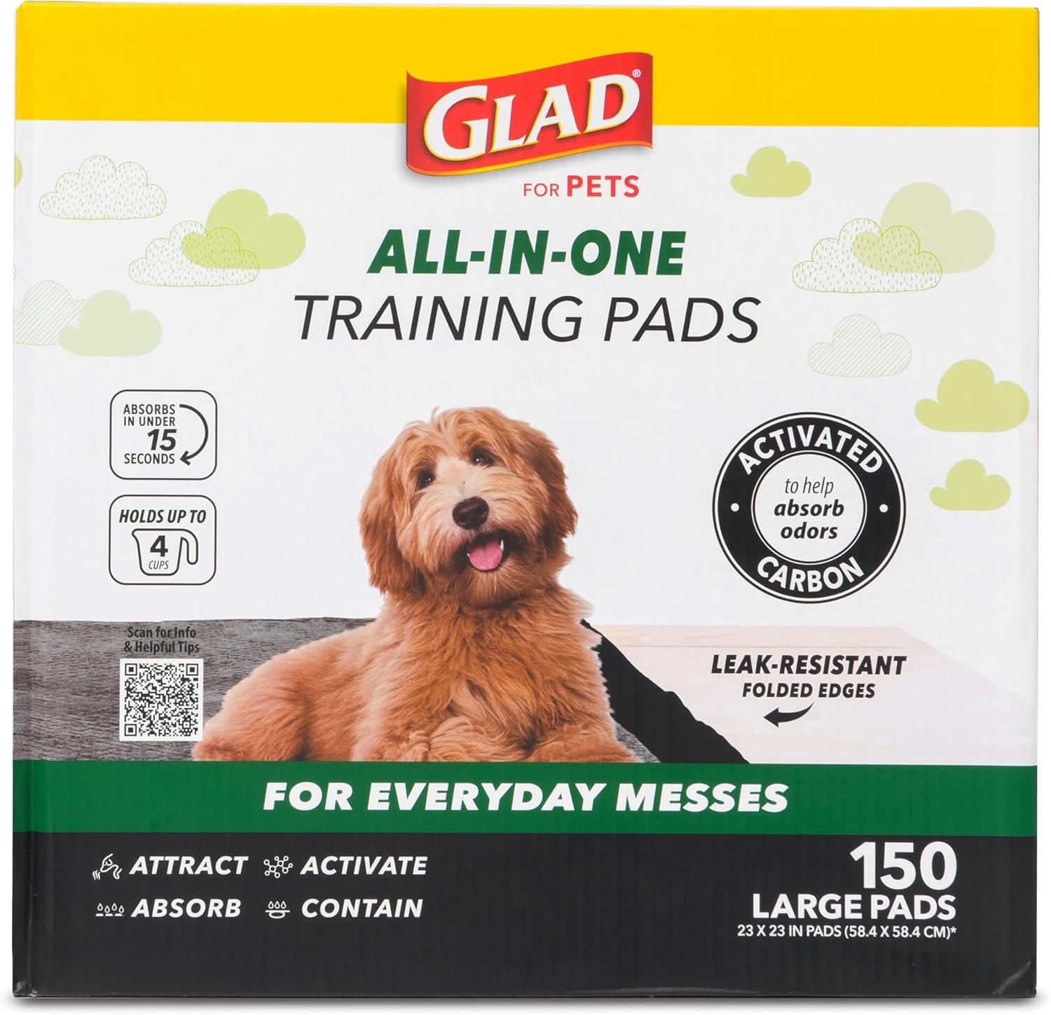 Glad for Pets Black Charcoal Puppy Pads – Super Absorbent Disposable Dog Pee Pads, Potty Training Pads, and Pet Supplies – Dog Pee Pads for Crate Training and Indoor Use 23″ x 23″ – 150 Count