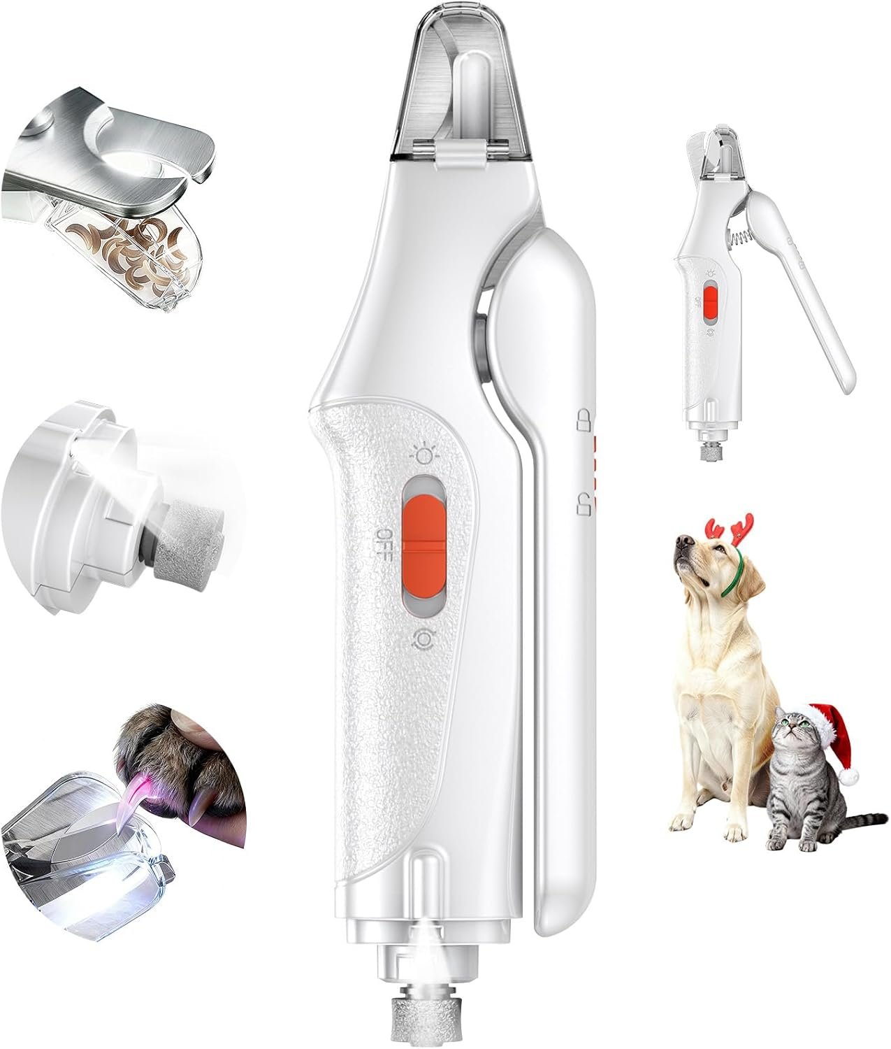 2-in-1 Cat Nail Clippers & Dog Nail Clippers Trimmers for Large Medium Small Dogs Cats Claw Trimmer Quick Sensor and Safety Guard USB Rechargeable with 2 LED Lights Dogs Nail Trimmer