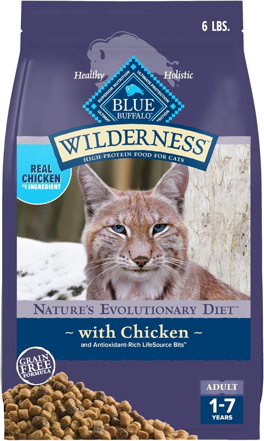 Blue Buffalo Wilderness Nature’s Evolutionary Diet High-Protein, Grain-Free Natural Dry Food for Adult Cats, Chicken, 6-lb. Bag
