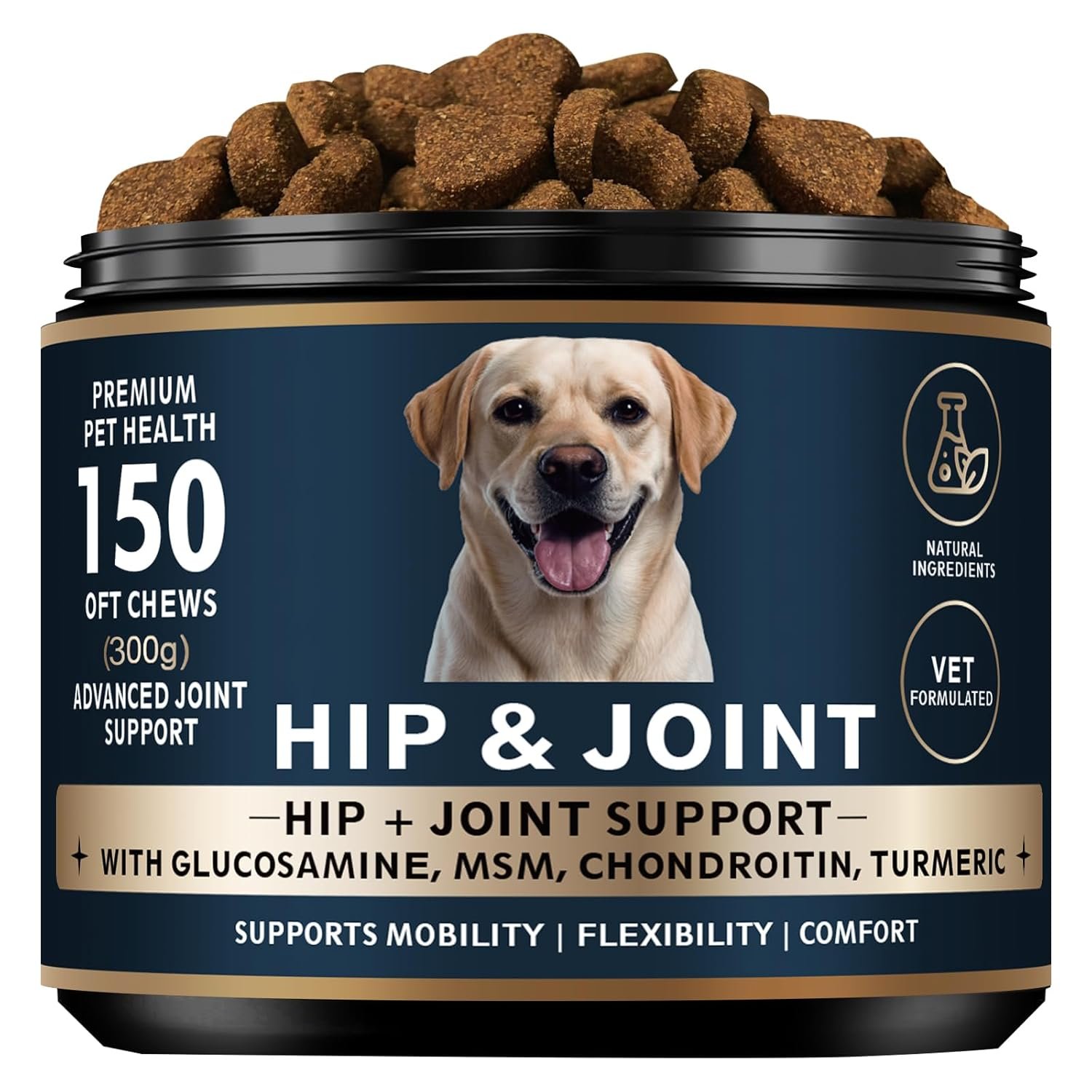 Glucosamine for Dogs – 150 Soft Chews, Hip & Joint Supplement with MSM, Chondroitin, Turmeric – Joint Support for Dogs Chicken Flavor – Vet Formulated – 2-Month Supply