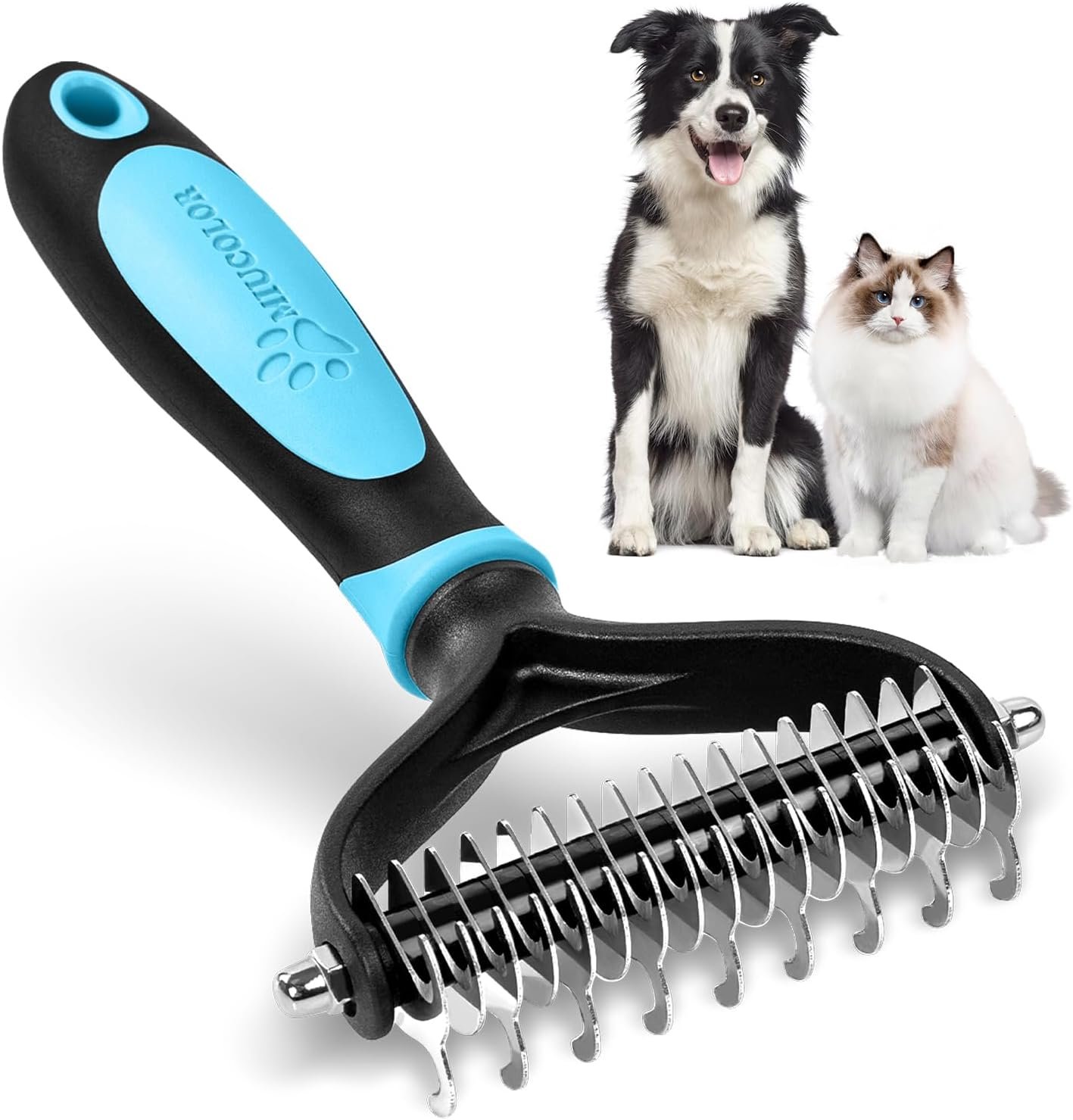 MIU COLOR Pet Grooming Brush, Undercoat Rake for Dogs & Cats, Professional Deshedding Brush and Dematting Tool, Extra Wide, 180mm, Blue