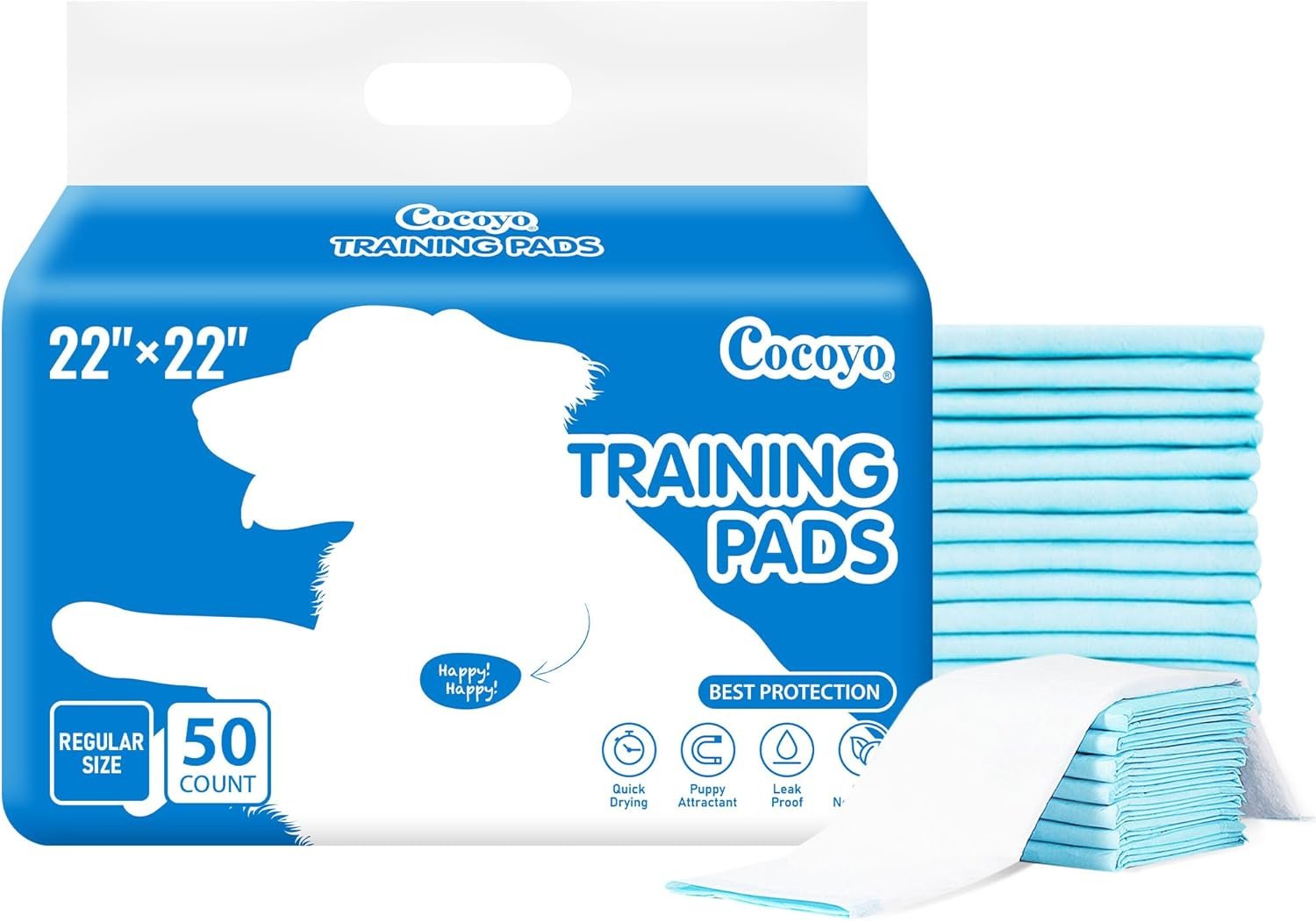 COCOYO Best Value 22″x22″ Dog Training Pads 50 Count | Dog Pee Pads | Super Absorbent Puppy Pads,White