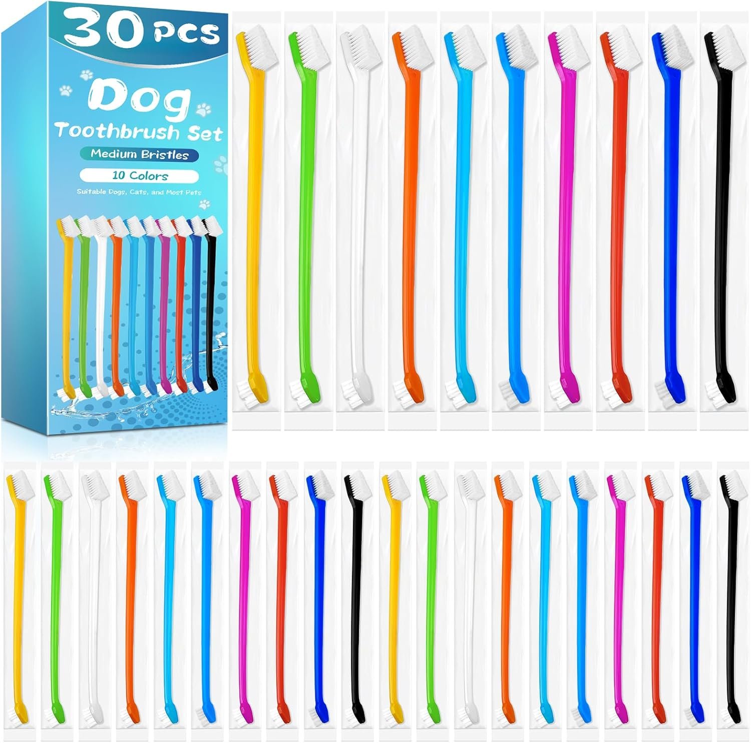 Navona 30 PCS Dog Toothbrushes, Double Headed Anti Slip Dog Tooth Brushing Kits, Cat Toothbrush, Pet Toothbrush for Dogs, Easy to Clean and Care for Teeth, Suitable for Small to Large Dogs and Cats