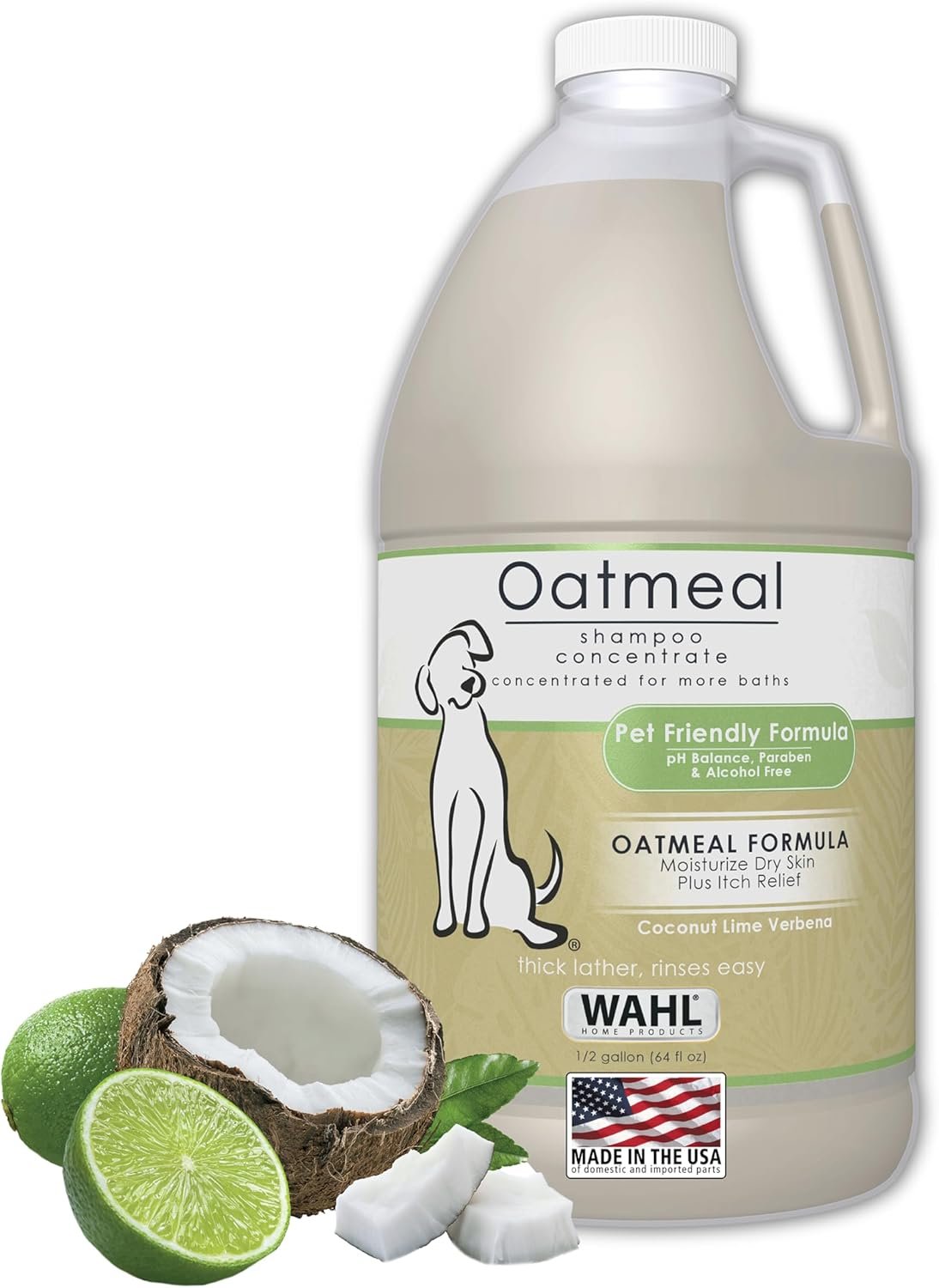 Wahl USA Dry Skin & Itch Relief Pet Shampoo for Dogs – Oatmeal Formula with Coconut Lime Verbena Scent – 64 Oz – Model 821004-050