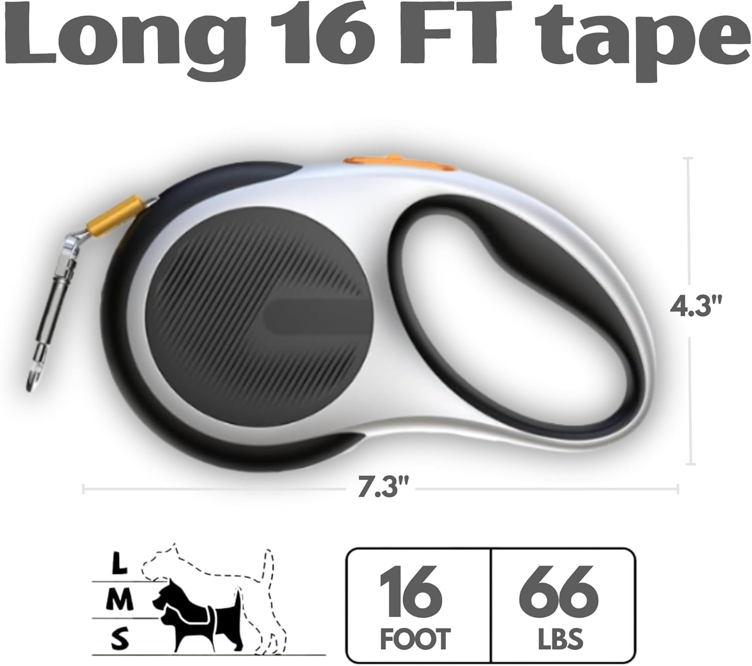 Retractable Dog Leash for Pets Up to 66 lbs, 16′ Heavy Duty Reflective Nylon Tape, Tangle Free, Anti-Slip Handle with One Button Control