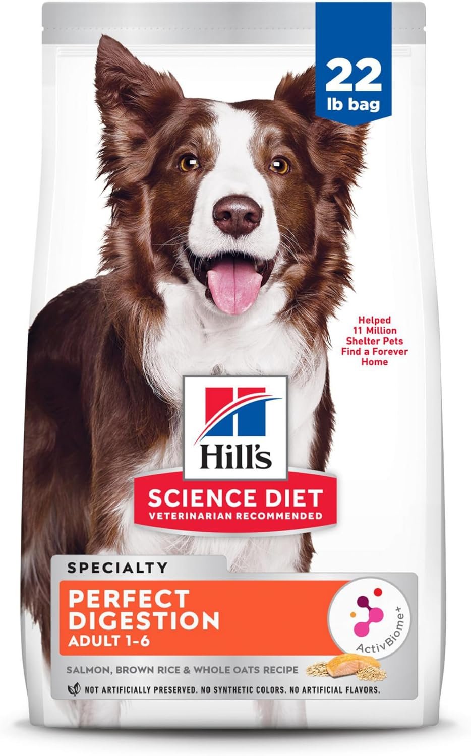 Hill’s Science Diet Perfect Digestion, Adult 1-6, Digestive Support, Dry Dog Food, Salmon, Brown Rice, & Whole Oats, 22 lb Bag