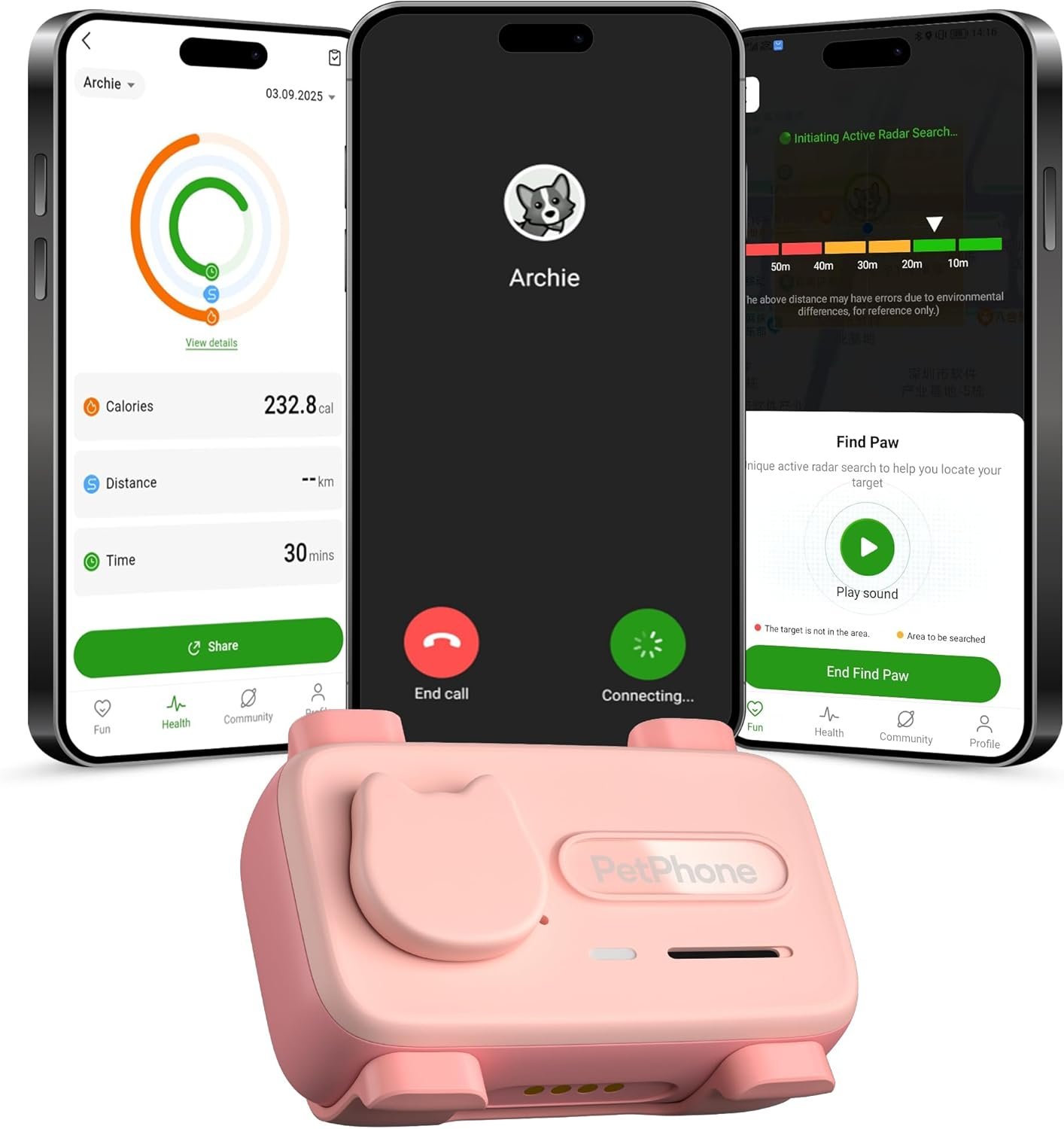 Pet Phone – Smart GPS Pet Tracker with Real-Time Location, Two-Way Communication, Emotional Support, and Unlimited Data | Ideal for Dogs and Cats | Up to 5-Day Battery (Light Pink)