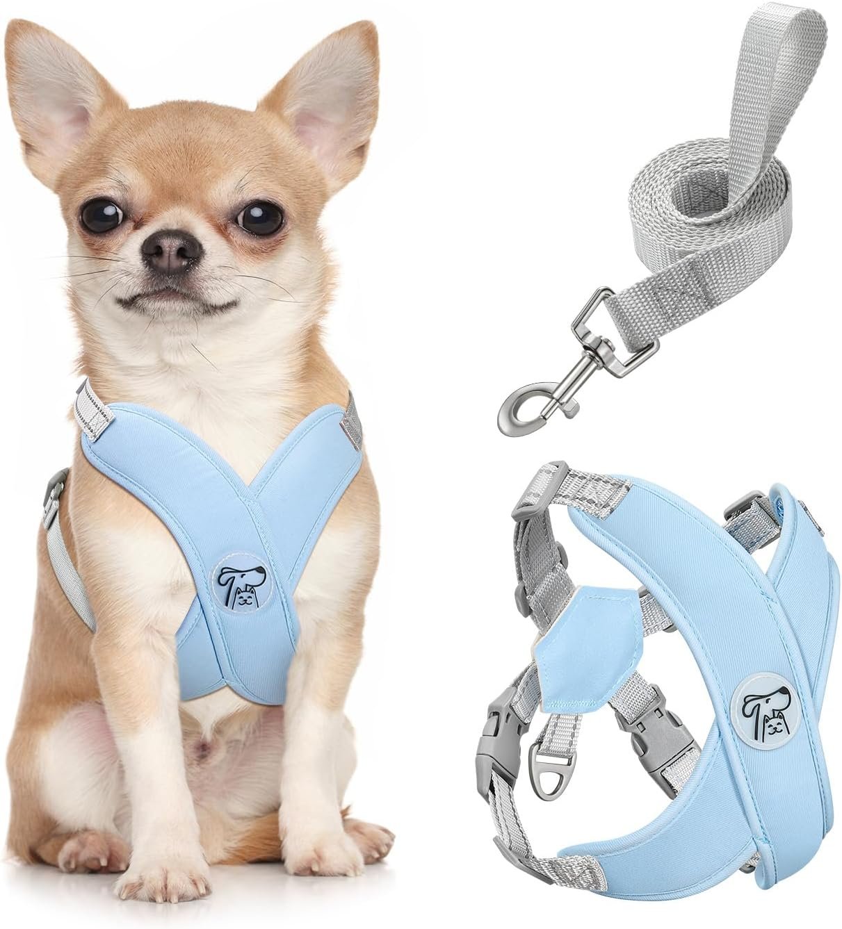 Pawaboo Small Dog Harness and Leash Set, Puppy Harness X-Frame No Pull No Choke, Dog Vest Harness Adjustable for Small Medium Sized Dogs, Soft Breathable Pet Harness for Walking Outing (S, Blue)