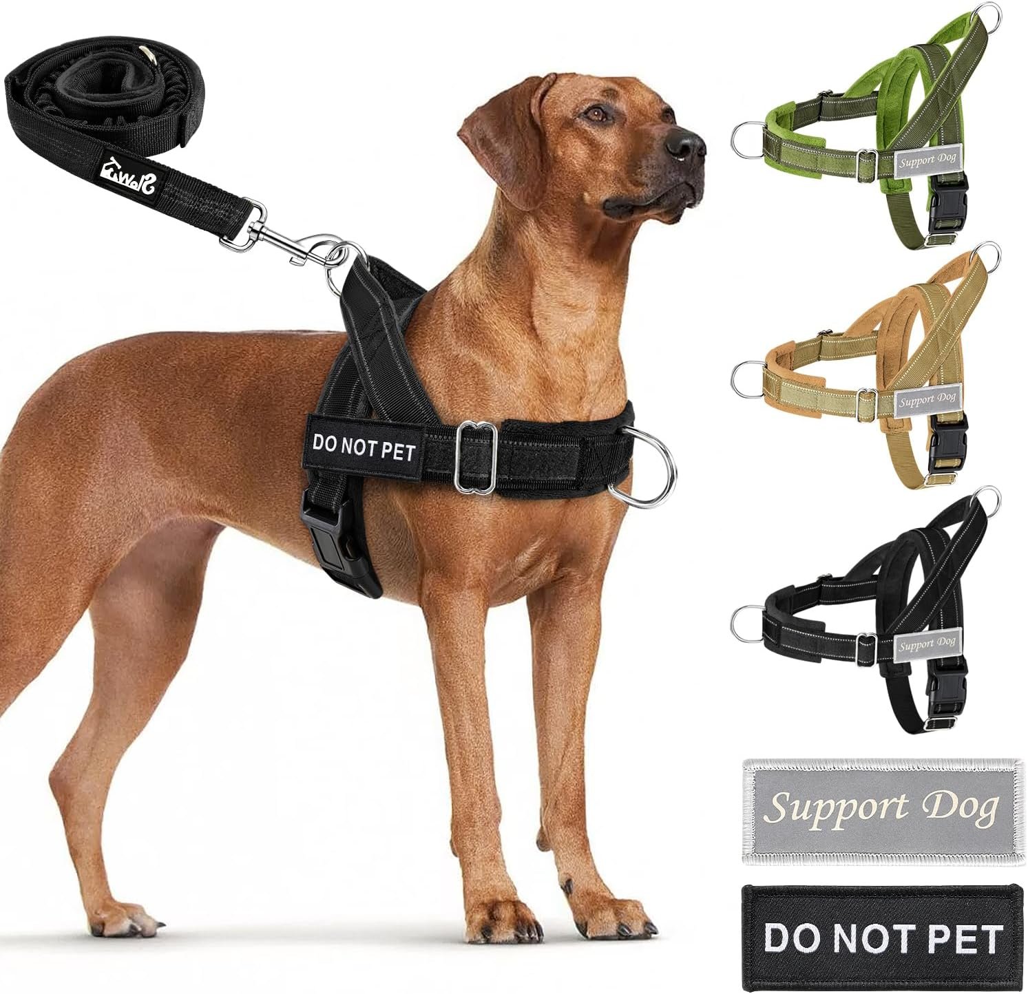 SlowTon No Pull Dog Harness – Heavy Duty Dog Harness and Leash Set for Medium Large Dogs, Reflective Tactical Harness with Soft Padded and Front Clip for Easy Walk and Training (Black L)