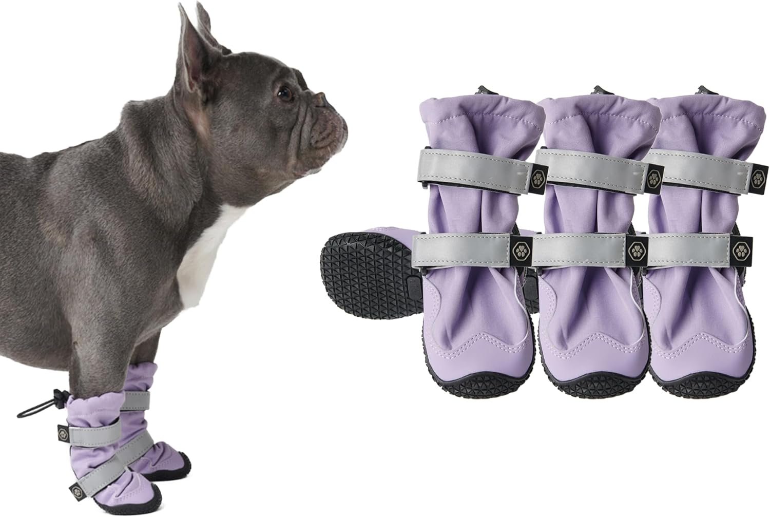 Spark Paws Dog Shoes, Waterproof Dog Boots for Medium to Large Dogs, Non Slip, Breathable Dog Booties and Paw Protectors – 4PCS Doggie Hiking Boots with Reflective Straps – Lilac, Size 1